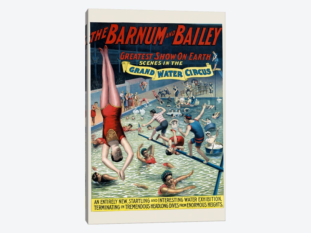 Vintage Barnum & Bailey Circus Poster Showing Performers In A Pool by Stocktrek Images 1-piece Canvas Artwork