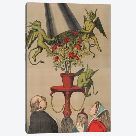 Vintage Circus Poster Of Four People Looking Up At Green Demons Removing Cover From Bouquet Of Roses, Circa 1870 Canvas Print #TRK3960} by Stocktrek Images Canvas Art
