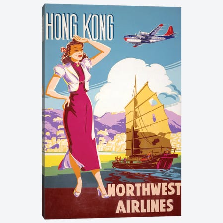Vintage Northwest Airlines Advertising Poster For Flights To Hong Kong, Circa 1950 Canvas Print #TRK3961} by Stocktrek Images Canvas Artwork