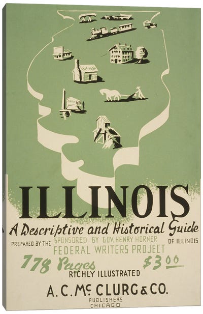 Vintage Poster For Federal Writers' Project Advertising American Guide Series Volume On Illinois Canvas Art Print - Cream Art