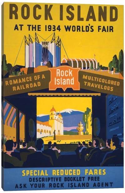 Vintage Poster For The 1933-34 Chicago World's Fair, Showing An Audience Watching A Travelog Canvas Art Print - Vintage Travel Posters