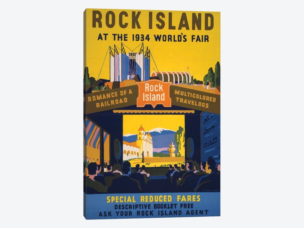 Vintage Poster For The 1933-34 Chicago World's Fair, Showing An Audience Watching A Travelog by Stocktrek Images 1-piece Canvas Artwork