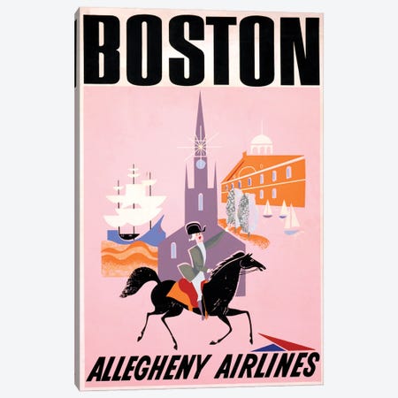 Vintage Travel Poster For Allegheny Airlines To Boston, Showing Paul Revere On Horseback, Circa 1950 Canvas Print #TRK3973} by Stocktrek Images Canvas Print