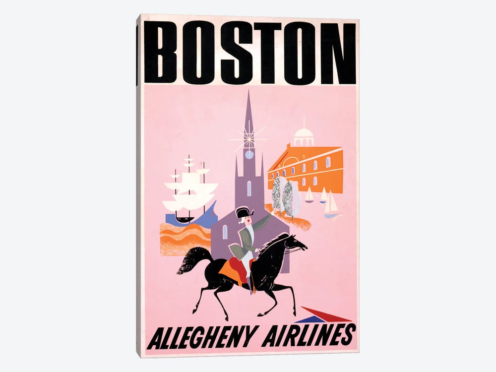 Vintage Travel Poster For Allegheny Airlines To Boston, Showing Paul Revere On Horseback, Circa 1950 by Stocktrek Images 1-piece Canvas Print