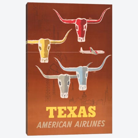 Vintage Travel Poster For American Airlines To Texas, Circa 1953 Canvas Print #TRK3974} by Stocktrek Images Canvas Artwork