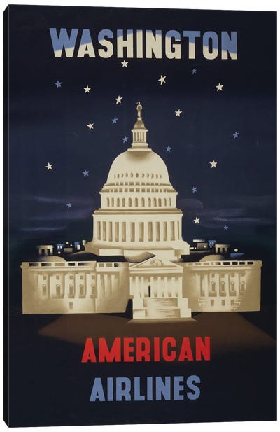 Vintage Travel Poster For American Airlines To Washington DC, Circa 1950 Canvas Art Print - Washington D.C. Art