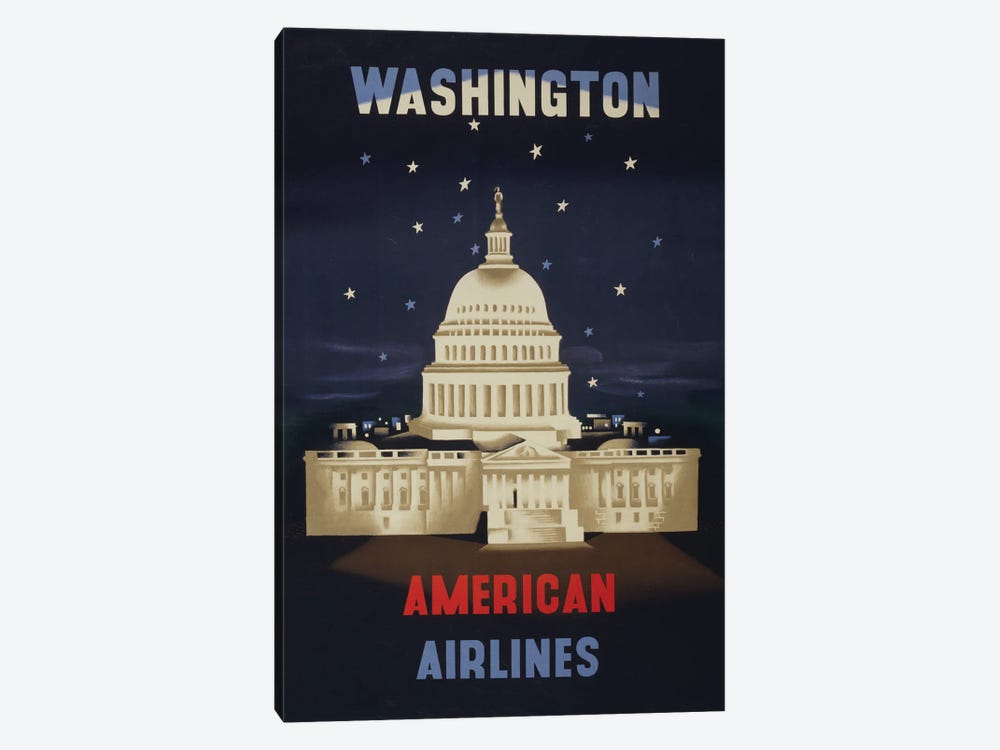 Vintage Travel Poster For American Airlines To Washington DC, Circa 1950 by Stocktrek Images 1-piece Canvas Print