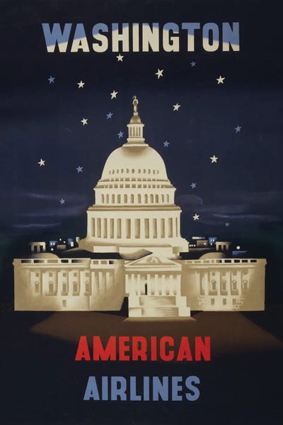 Vintage Travel Poster For American Airlines To Washington DC, Circa 1950