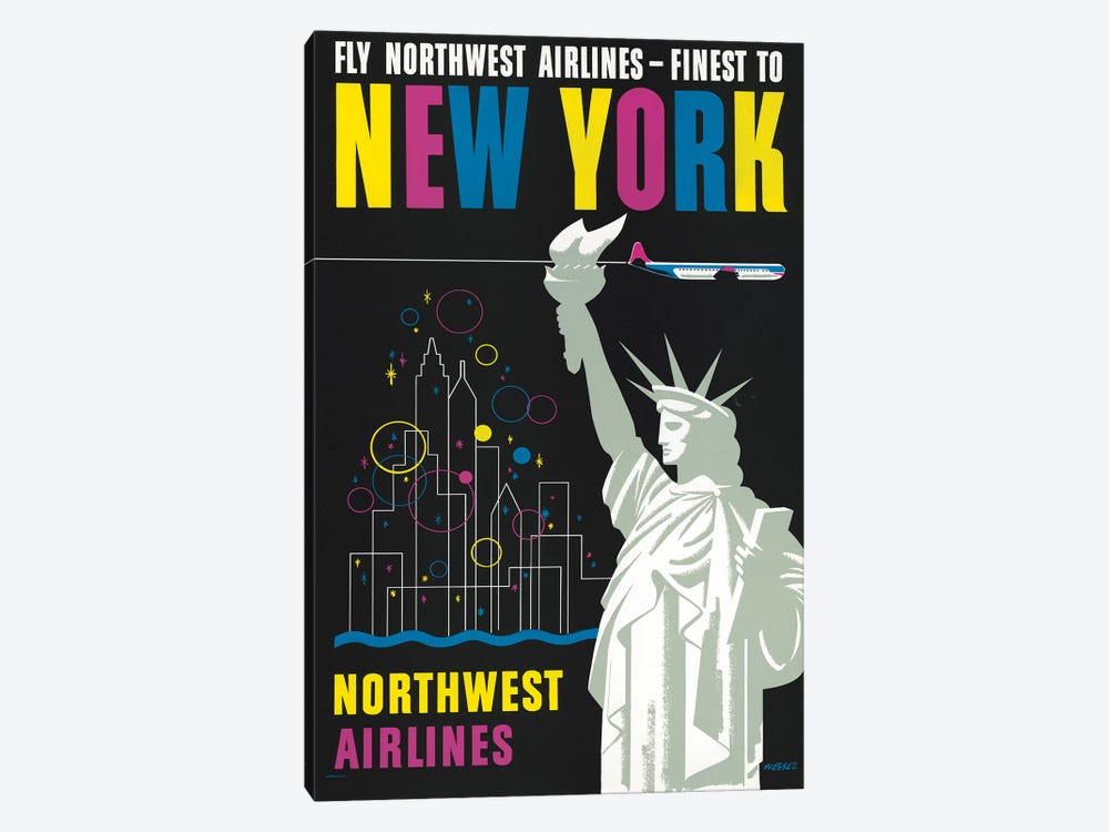 Vintage Travel Poster For Flying Northwest Airlines To New York, Showing Statue Of Liberty by Stocktrek Images 1-piece Art Print