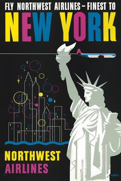 Stocktrek Images: Vintage Travel Poster For Flying Northwest Airlines To New York, Showing Statue Of Liberty by Stocktrek Images