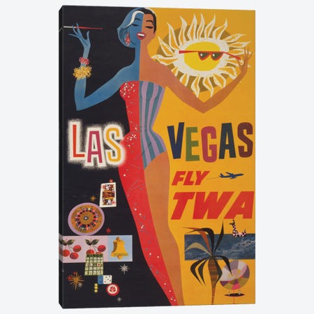 Vintage Travel Poster For Flying TWA To Las Vegas, Showing Graphics Of Gambling, Circa 1960 Canvas Print #TRK3978} by Stocktrek Images Canvas Print