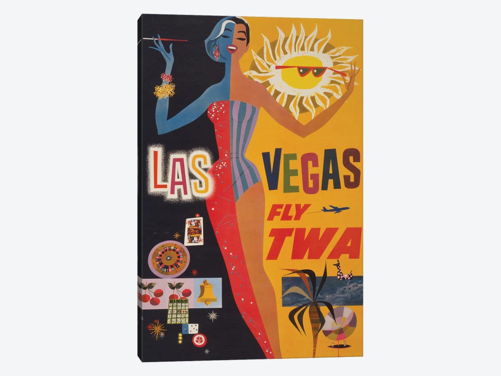 Vintage Travel Poster For Flying TWA To Las Vegas, Showing Graphics Of Gambling, Circa 1960 by Stocktrek Images 1-piece Canvas Art