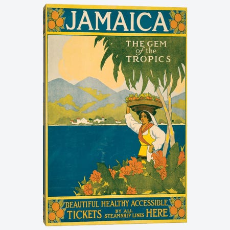 Vintage Travel Poster For Jamaica, The Gem Of The Tropics, Circa 1910 Canvas Print #TRK3981} by Stocktrek Images Canvas Art