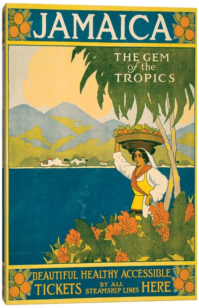 Vintage Travel Poster For Jamaica, The Gem Of The Tropics, Circa 1910 Canvas Art Print - Jamaica
