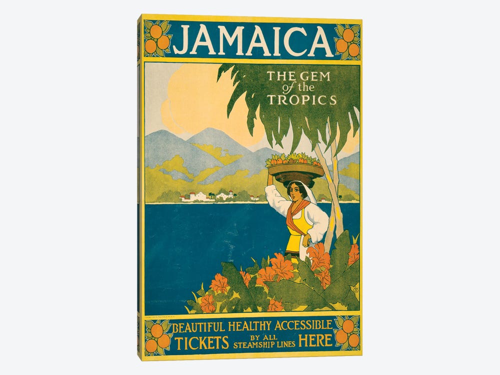 Vintage Travel Poster For Jamaica, The Gem Of The Tropics, Circa 1910 by Stocktrek Images 1-piece Canvas Art