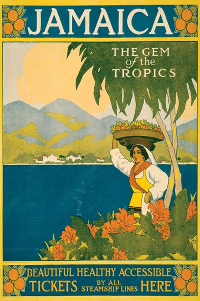 Vintage Travel Posters: Vintage Travel Poster For Jamaica, The Gem Of The Tropics, Circa 1910 by Stocktrek Images