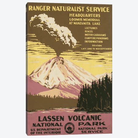 Vintage Travel Poster For Lassen Volcanic National Park, Ranger Naturalist Service, Circa 1938 Canvas Print #TRK3982} by Stocktrek Images Canvas Art