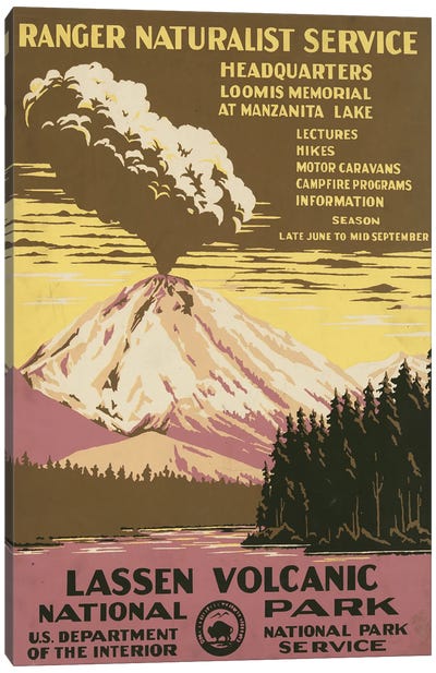 Vintage Travel Poster For Lassen Volcanic National Park, Ranger Naturalist Service, Circa 1938 Canvas Art Print