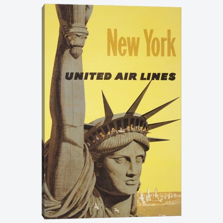Vintage Travel Poster For New York, United Air Lines, People Peering Out The Crown Of The Statue Of Liberty, Circa 1960 Canvas Print #TRK3985} by Stocktrek Images Canvas Art Print