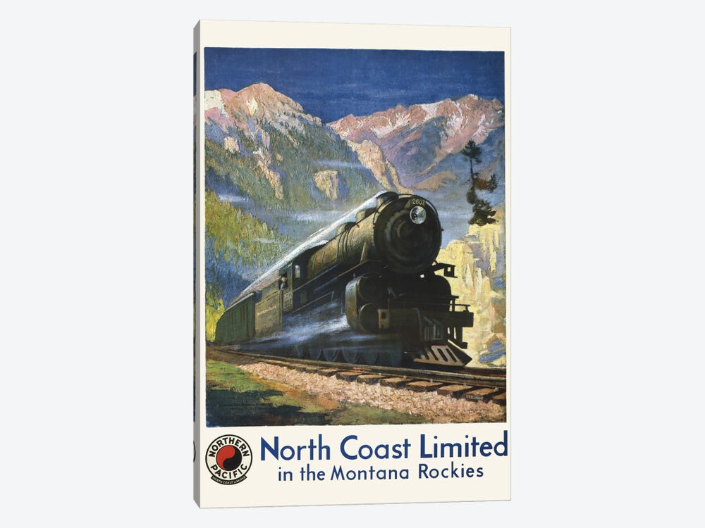Vintage Travel Poster For North Coast Limited In The Montana Rockies, Showing A Steam Engine In Bozeman Pass by Stocktrek Images 1-piece Canvas Print