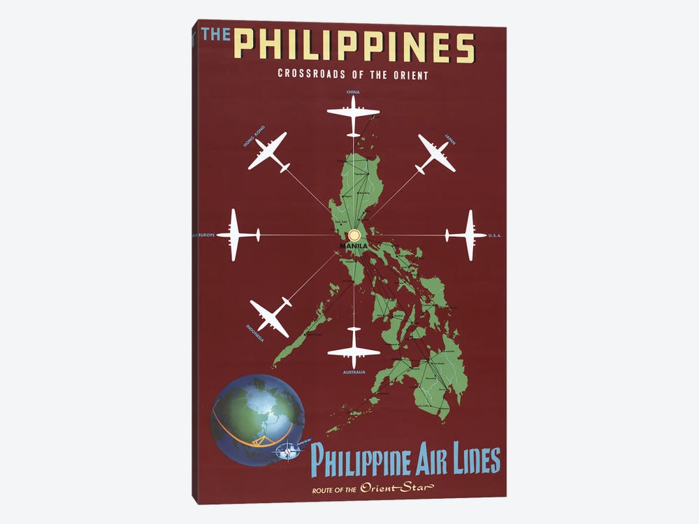 Vintage Travel Poster For Philippine Air Lines, Showing Airplanes Departing From Manila, Circa 1930 by Stocktrek Images 1-piece Canvas Art