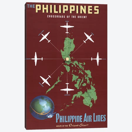 Vintage Travel Poster For Philippine Air Lines, Showing Airplanes Departing From Manila, Circa 1930 Canvas Print #TRK3987} by Stocktrek Images Art Print