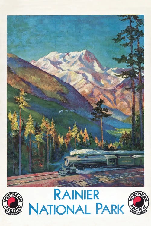 Vintage Travel Poster For Rainier National Park, Northern Pacific North Coast Limited, Circa 1920