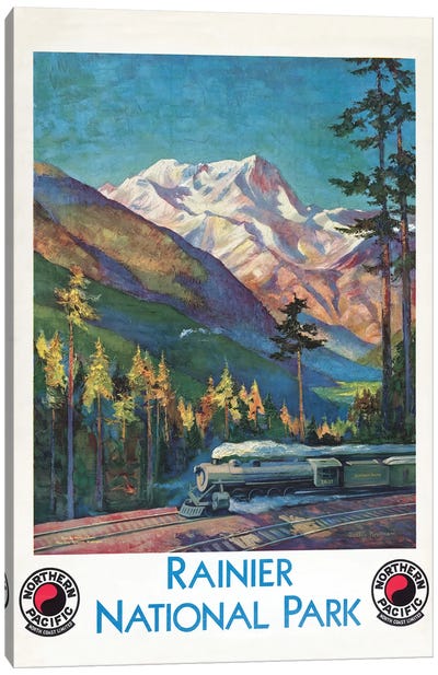 Vintage Travel Poster For Rainier National Park, Northern Pacific North Coast Limited, Circa 1920 Canvas Art Print - Mount Rainier National Park Art