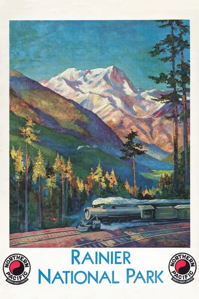 Mount Rainier National Park: Vintage Travel Poster For Rainier National Park, Northern Pacific North Coast Limited, Circa 1920 by Stocktrek Images