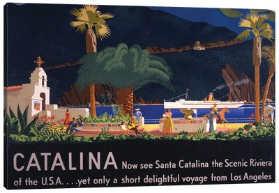 Vintage Travel Poster For Tourism To Santa Catalina Island, California, Circa 1935 Canvas Art Print - Vintage Travel Posters