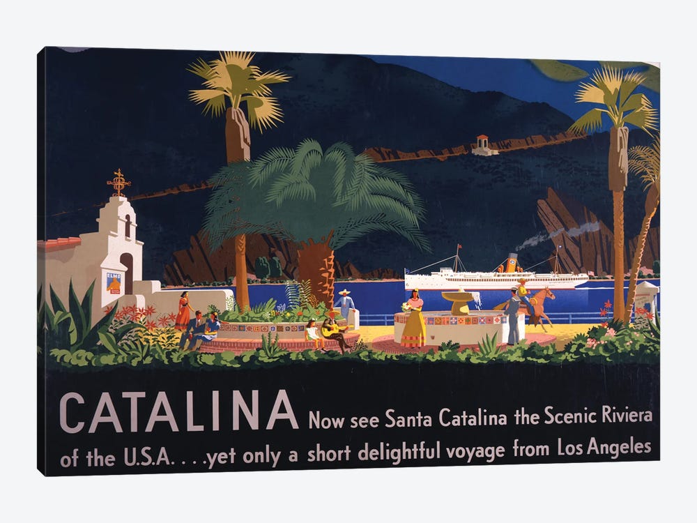 Vintage Travel Poster For Tourism To Santa Catalina Island, California, Circa 1935 by Stocktrek Images 1-piece Canvas Wall Art