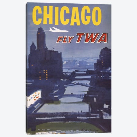 Vintage Travel Poster For Trans World Airlines Flights To Chicago, Circa 1960 Canvas Print #TRK3991} by Stocktrek Images Canvas Art Print