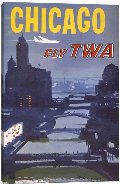 Vintage Travel Poster For Trans World Airlines Flights To Chicago, Circa 1960 Canvas Art Print - Chicago Posters