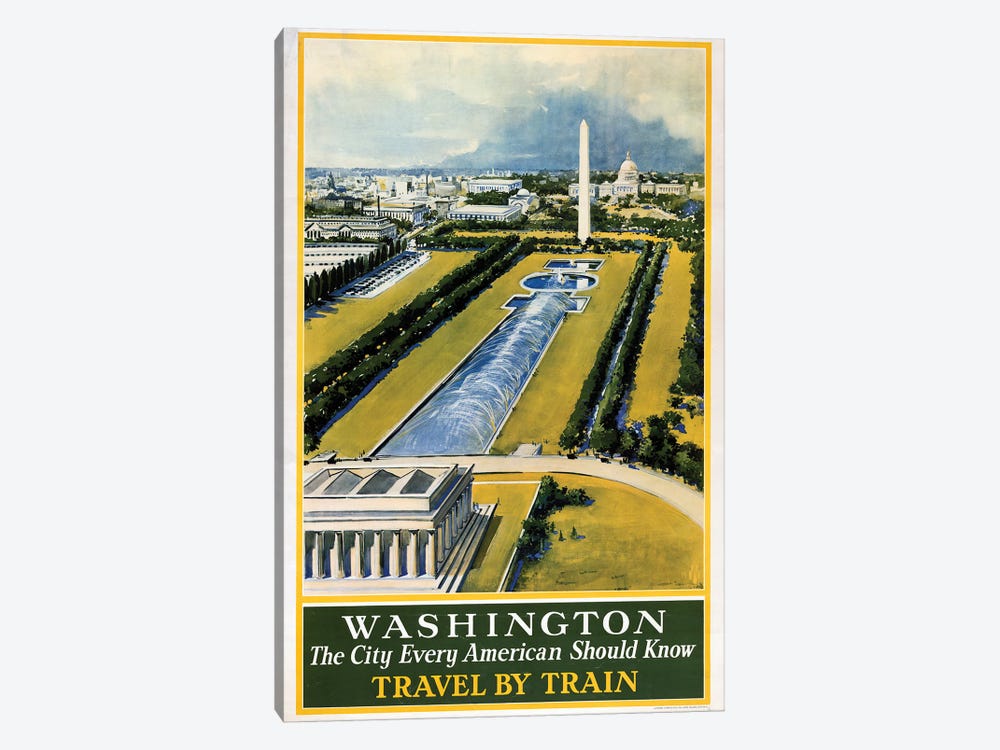 Vintage Travel Poster For Washington DC, Travel By Train, Circa 1930 by Stocktrek Images 1-piece Canvas Wall Art