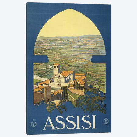 Vintage Travel Poster Of Assisi, Italy, And The Countryside As If From A Window In A Tower, Circa 1920 Canvas Print #TRK3999} by Stocktrek Images Canvas Print