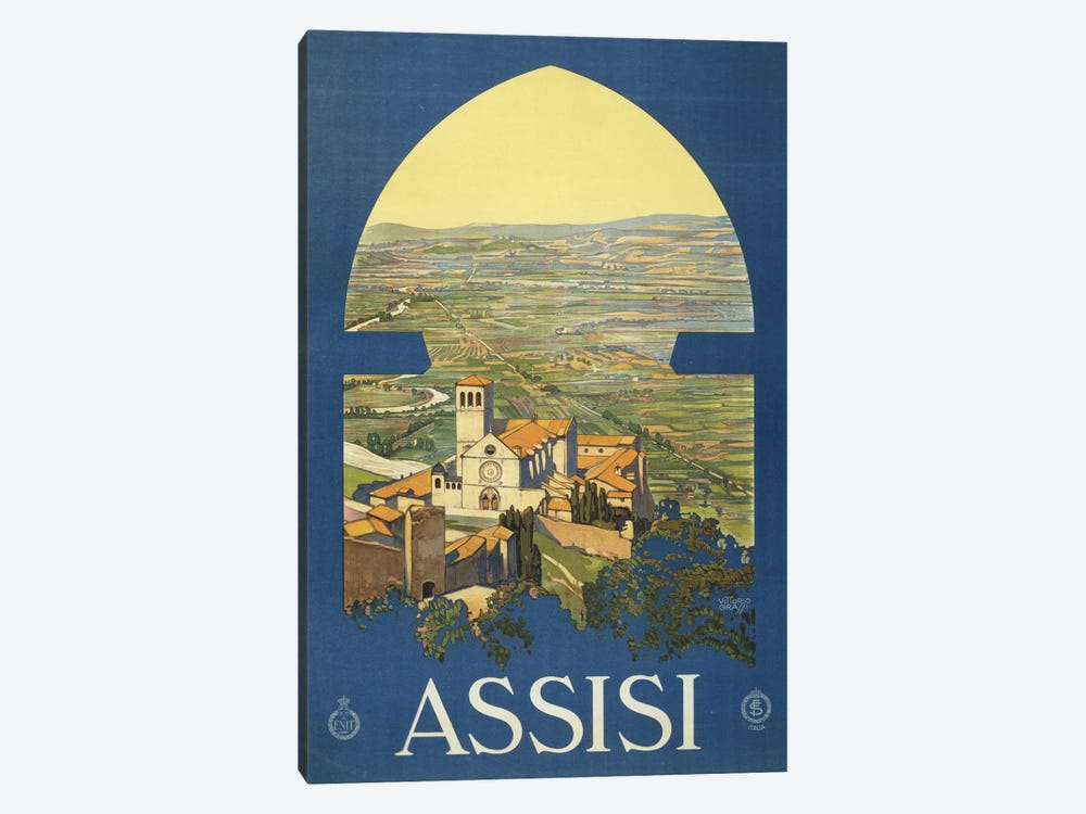 Vintage Travel Poster Of Assisi, Italy, And The Countryside As If From A Window In A Tower, Circa 1920 by Stocktrek Images 1-piece Canvas Art Print