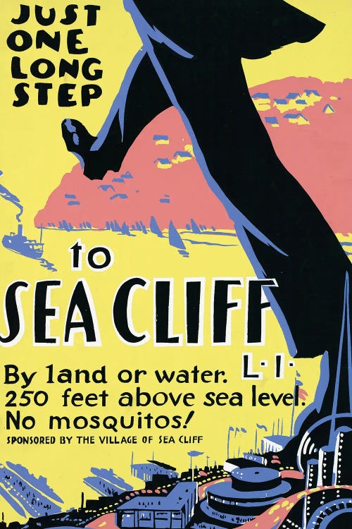 Vintage Travel Poster Promoting Sea Cliff, Long Island For Tourism