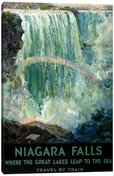 Vintage Travel Poster Showing Niagara Falls With A Rainbow In The Mist, Circa 1925 Canvas Art Print