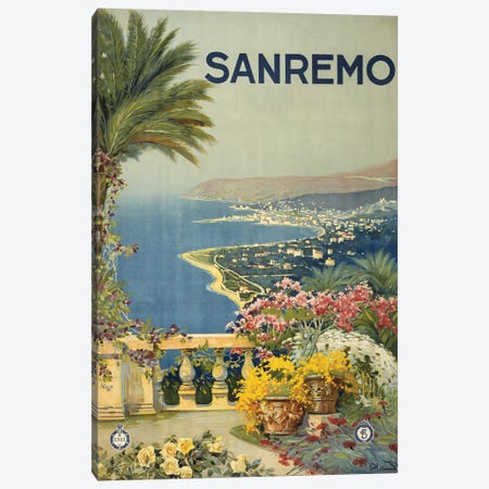 Vintage Travel Poster Showing The Coastline Of San Remo From A Terrace, Circa 1920 Canvas Print #TRK4012} by Stocktrek Images Canvas Print