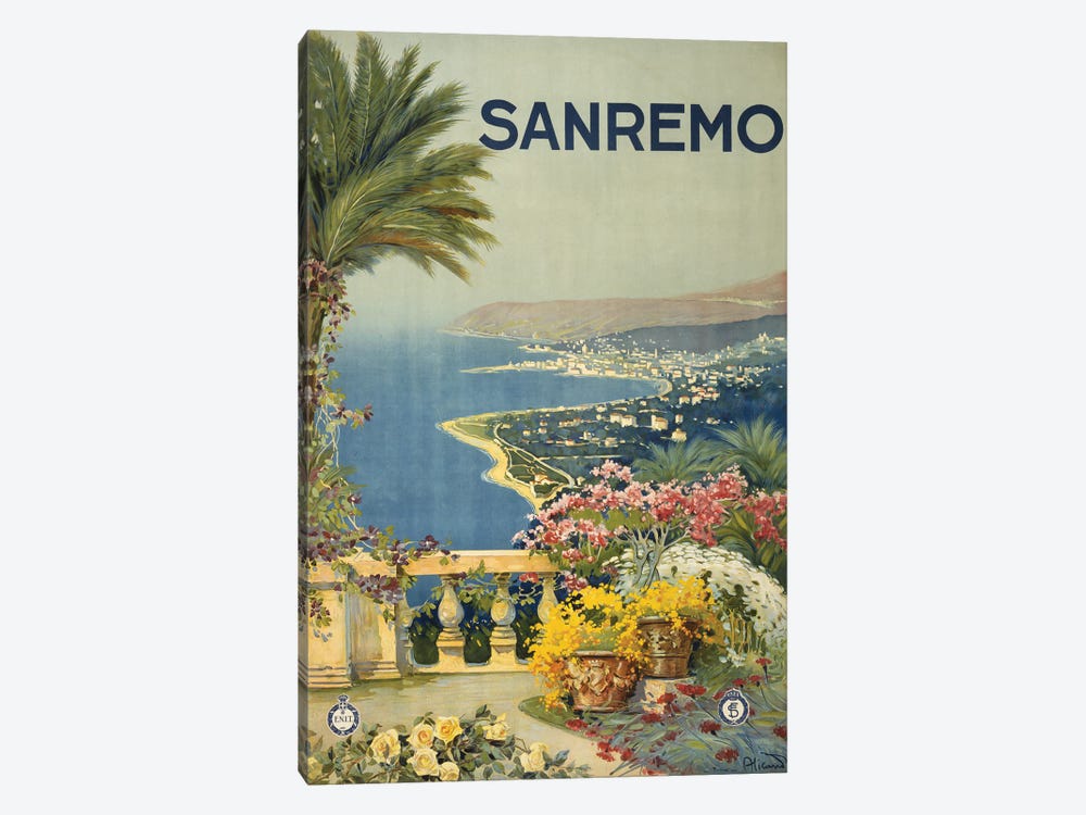Vintage Travel Poster Showing The Coastline Of San Remo From A Terrace, Circa 1920 by Stocktrek Images 1-piece Canvas Artwork