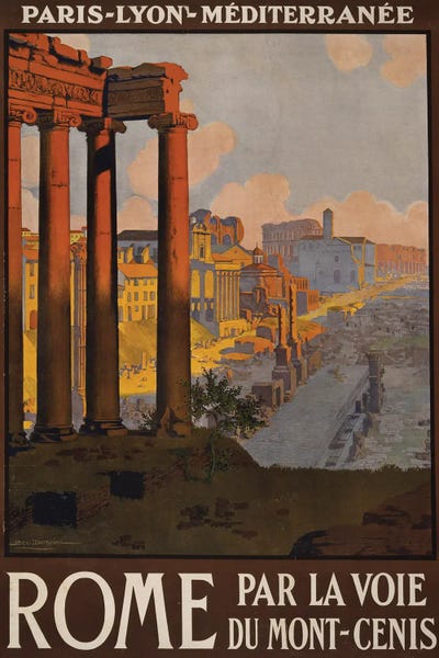 Vintage Travel Poster Showing The Roman Forum At Dawn by Stocktrek Images art print