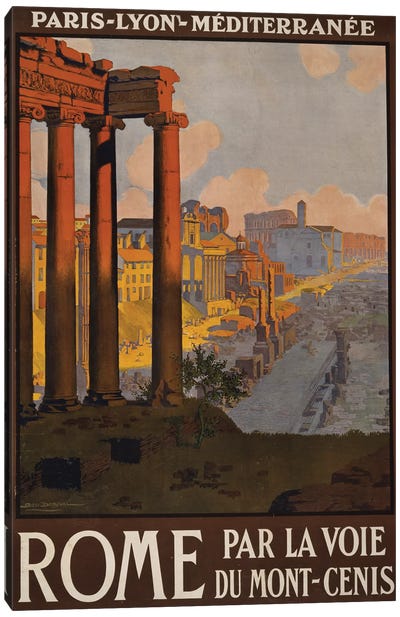 Vintage Travel Poster Showing The Roman Forum At Dawn Canvas Art Print