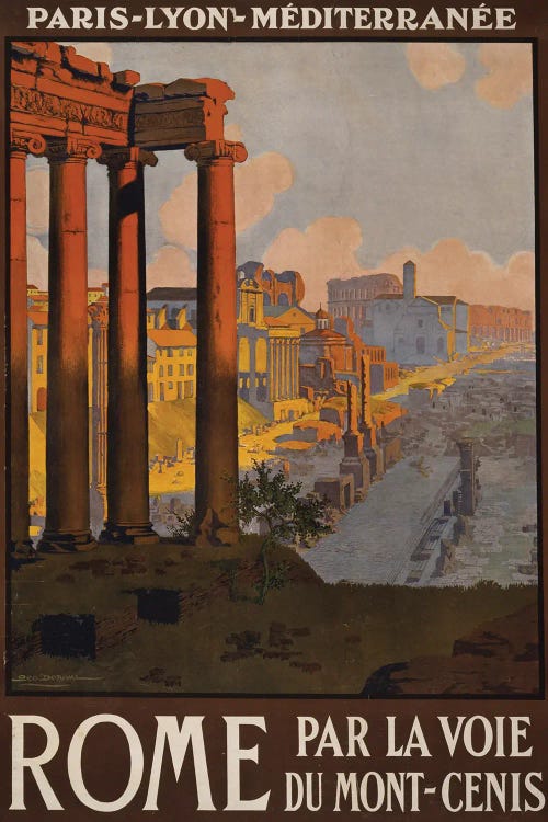 Vintage Travel Poster Showing The Roman Forum At Dawn