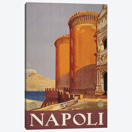 Vintage Travel Poster Showing Vesuvius And The Bay Of Naples From The Terrace Of A Fortress, Circa 1920 Canvas Print #TRK4016} by Stocktrek Images Canvas Artwork