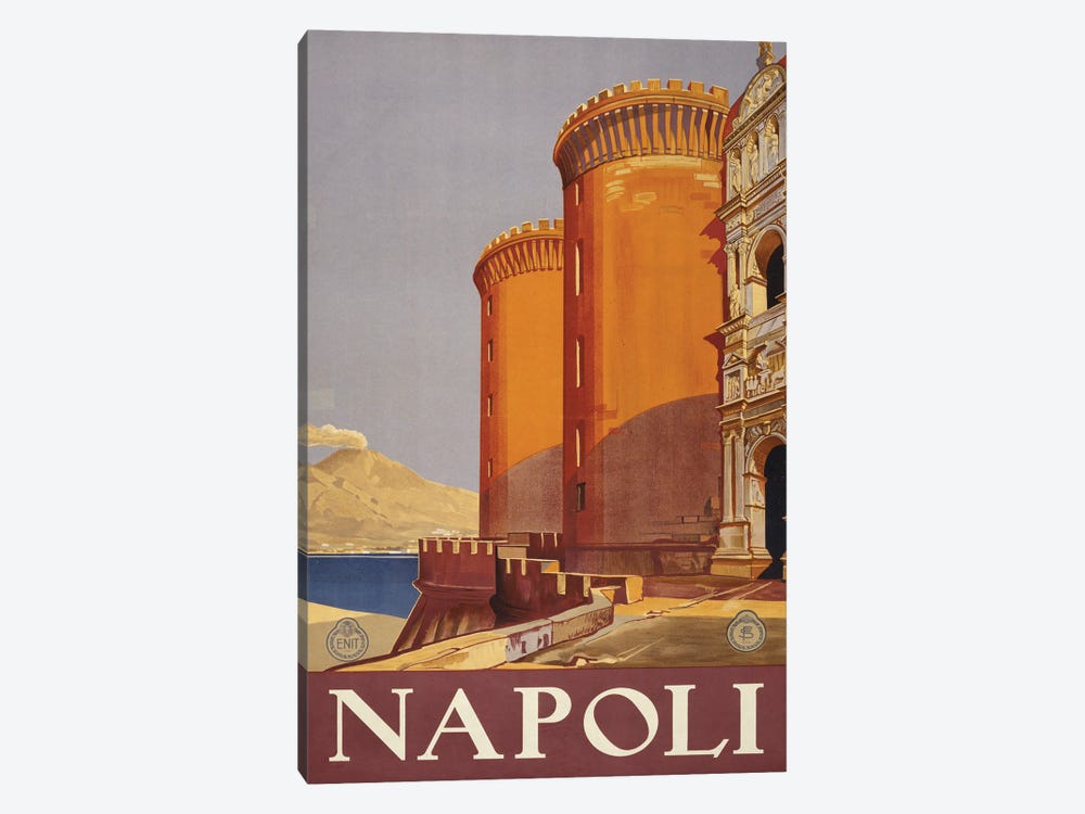 Vintage Travel Poster Showing Vesuvius And The Bay Of Naples From The Terrace Of A Fortress, Circa 1920 by Stocktrek Images 1-piece Canvas Artwork