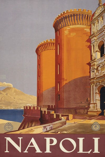 Stocktrek Images: Vintage Travel Poster Showing Vesuvius And The Bay Of Naples From The Terrace Of A Fortress, Circa 1920 by Stocktrek Images