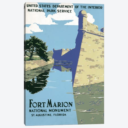 Vintage Travel Poster Showing View Of Fort Marion (Castillo De San Marcos), St Augustine, Florida, Circa 1938 Canvas Print #TRK4017} by Stocktrek Images Canvas Art