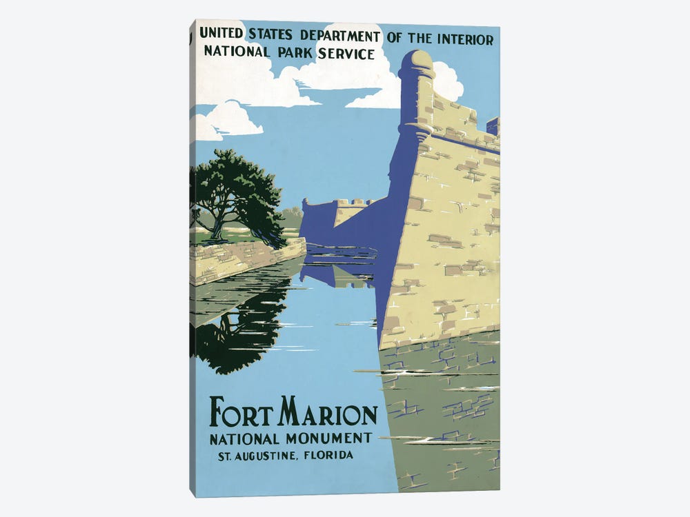 Vintage Travel Poster Showing View Of Fort Marion (Castillo De San Marcos), St Augustine, Florida, Circa 1938 by Stocktrek Images 1-piece Art Print