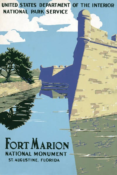 Stocktrek Images: Vintage Travel Poster Showing View Of Fort Marion (Castillo De San Marcos), St Augustine, Florida, Circa 1938 by Stocktrek Images
