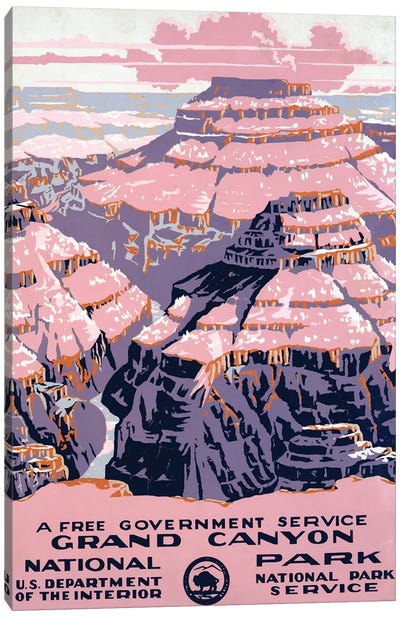 Vintage Travel Poster Shows Views Of Grand Canyon National Park, A Free Government Service, Circa 1938 Canvas Art Print - Grand Canyon National Park Art